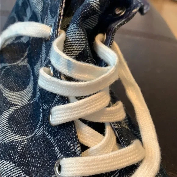 Coach Denim Logo High-Top Sneakers in Blue and White - Picture 10 of 10